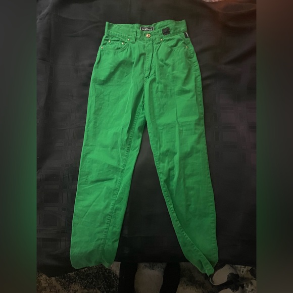 VINTAGE VERSACE - FREE BLAZER INCLUDED - LIME GREEN HIGH WAISTED JEAN - Picture 4 of 9